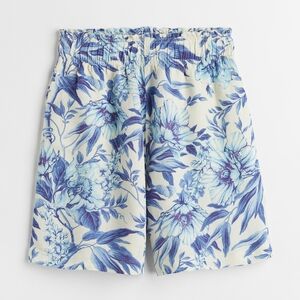H&M Blue Island Floral linen blend shorts small S